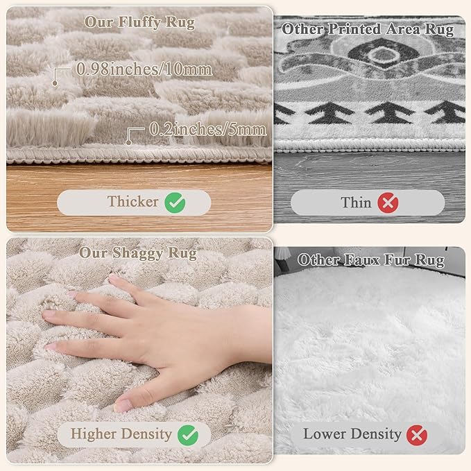 Vaukki 6x9 Area Rug for Living Room, Non Slip Washable 3D Bubble Living Room Rug, High Low Pile Hexagon Floor Mat for Bedroom, Modern Soft Fluffy Carpet for Dining Room, Office and Nursery, Beige