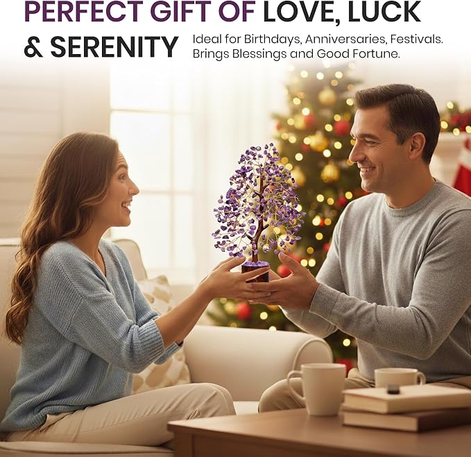 Amethyst Crystal Tree, Chakra Gemstone Gift for Feng Shui Healing