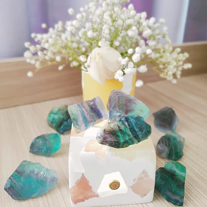 Luckeeper 0.5 lb Rough Crystals Bulk Raw Rainbow Fluorite Healing Stones for Tumbling, Wire Wrapping, Wicca Reiki,Meditation