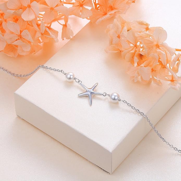 Alphm Anklet for Women S925 Sterling Silver Adjustable Foot Evil Eye Starfish Heart Bead Butterfly Celtic Knot Cross Multilayer Layered Ankle Bracelet Jewelry