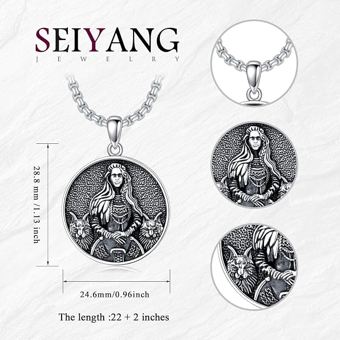 Seiyang Sterling Silver Viking Necklace Norse Jewelry Gift for Men Women with 2mm 22+2 IN Rolo Chain (with Gift Box)