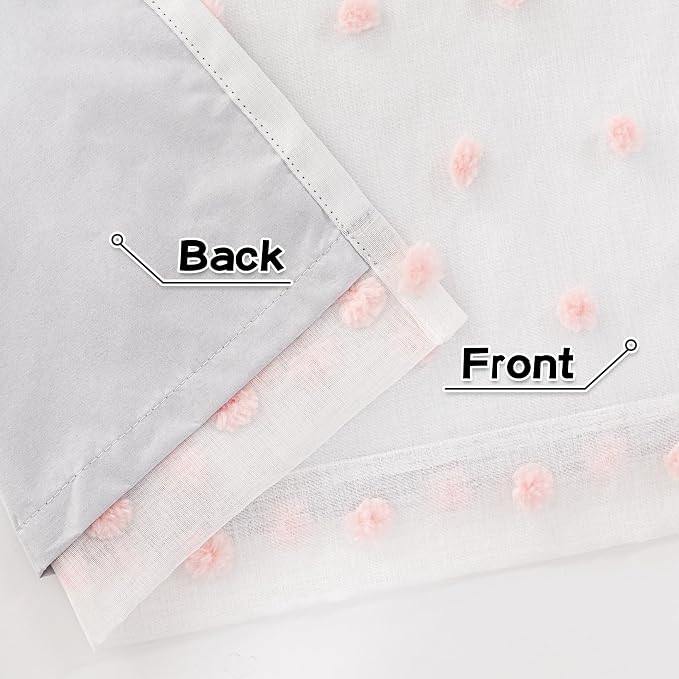 MYSKY HOME 100% Blackout Curtains for Girls Bedroom 80 Inch Long Total Light Blocking Curtains for Living Room 2 Panels Room Darkening Grommet Window Drapes with Pink Pom Pom Sheer 52W x 80L