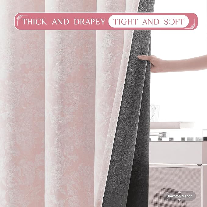 Beauoop Pink Floral Jacquard Blackout Curtains for Bedroom 52x120 2 Panels | Flower Chenille Room Darkening Drapes for Living Room 120 Inch Long Thermal Insulated Soundproof Window treatment Grommet