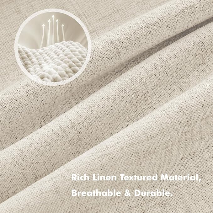 MIULEE 100% Blackout Linen Curtains 42 x 96 Inch Light Ivory 2 Panels | Thermal Insulated, Room Darkening Drapes for Bedroom Living Room, Back Tab Rod Pocket Pinch Pleated, Solid Luxury Decor