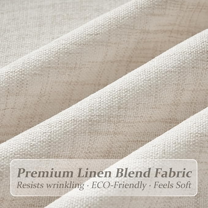 Extra Long 112 Inch Pleated Floor Length Curtains 2 Panels Set for Dining Room, Cream Beige Memory Trained Semi Sheer Birch Drapes Light Filtering Linen Blend Decorative Windows Curtain with Back Tab
