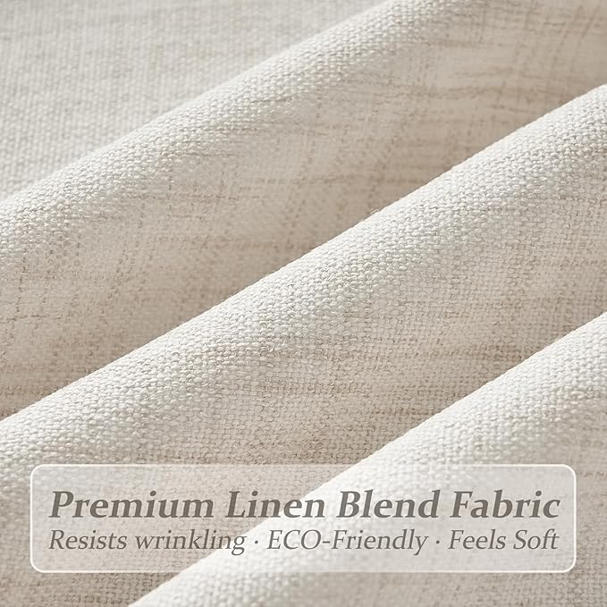 Pinch Pleated Birch Extra Wide 70 Inch Curtains 108 Inches Long for Sliding Door, Memory Trained Natural Linen Semi Sheer Light Filtering Heavy Lux Curtain with Back Tab Bedroom Large Windows 1 Panel