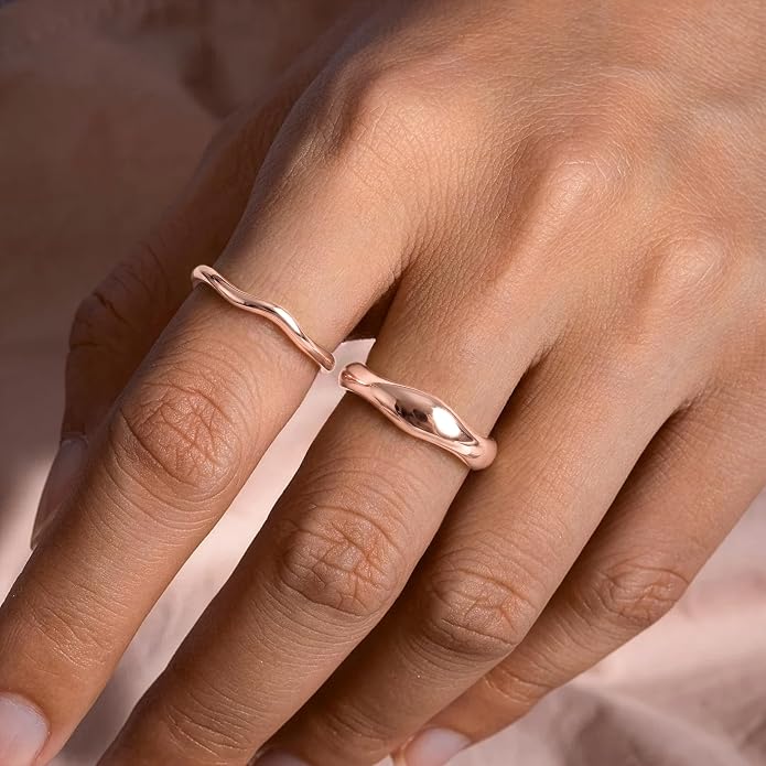 Gold Rings for Women Men Non Tarnish, Waterproof Chunky 14K Gold Plated Dainty Stackable Rings Trendy Statement Pinky Thumb Rings Engagement Eternity Wedding Band Ring Stacking Gold Jewelry Size 3 4 5 6 7 8 9 10 11