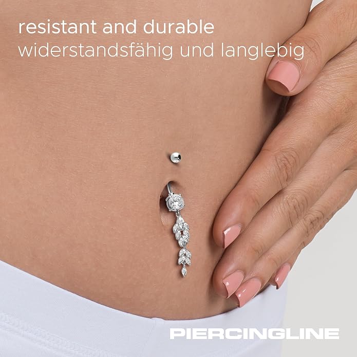 PIERCINGLINE Titanium Belly Button Piercing 925 Silver Design CRYSTAL PENDANT