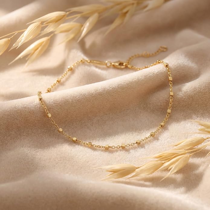 MEVECCO Anklet for Women Gold Chain 14K Gold Plated Dainty Boho Beach Summer Simple Foot Jewelry Ankle Bracelet
