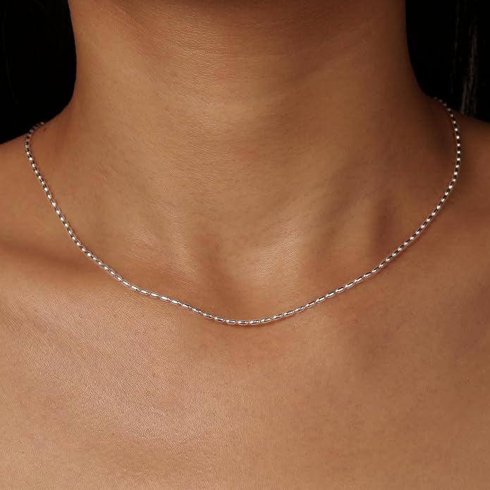 Beaded Necklaces for Women S925 Sterling Silver Colorful Bead Necklace Rainbow Simple Chain Choker Hypoallergenic Necklace Bohemian Beaded Necklaces Unique Birthday Wedding Graduation Jewelry Gifts for Women