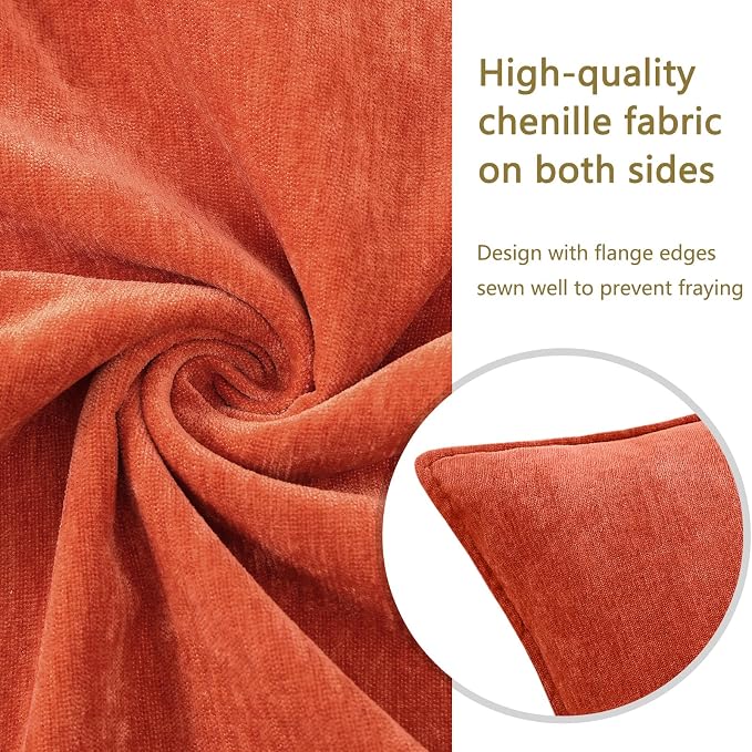 decorUhome Set of 4 Chenille Rust Throw Pillow Covers 20x20 | Couch Decorative Soft Neutral Pillow Covers with Elegant Design for Living Room Bed Sofa