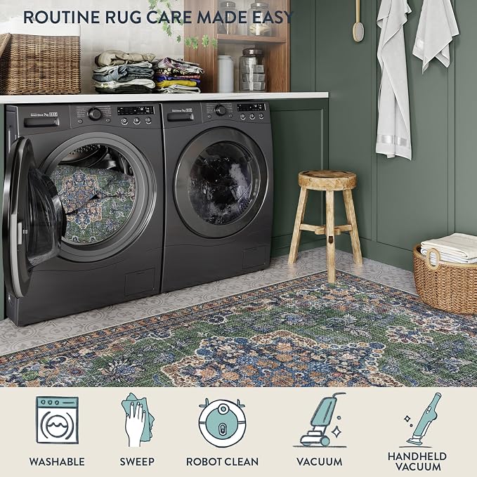 Lahome Vintage Soft Runner Rug (8'x10',Green/multi)