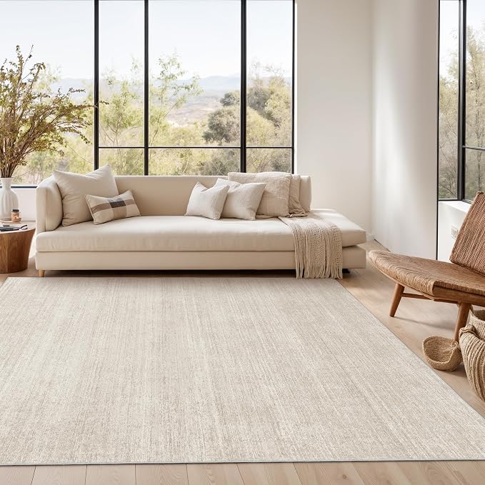 Valenrug Washable Rugs 5x7 - Stain Resistant 5x7 Area Rugs for Living Room, Non Slip Backing Printed Rugs for Bedroom, Folable Machine Washable Area Rug (5'x7', Beige)