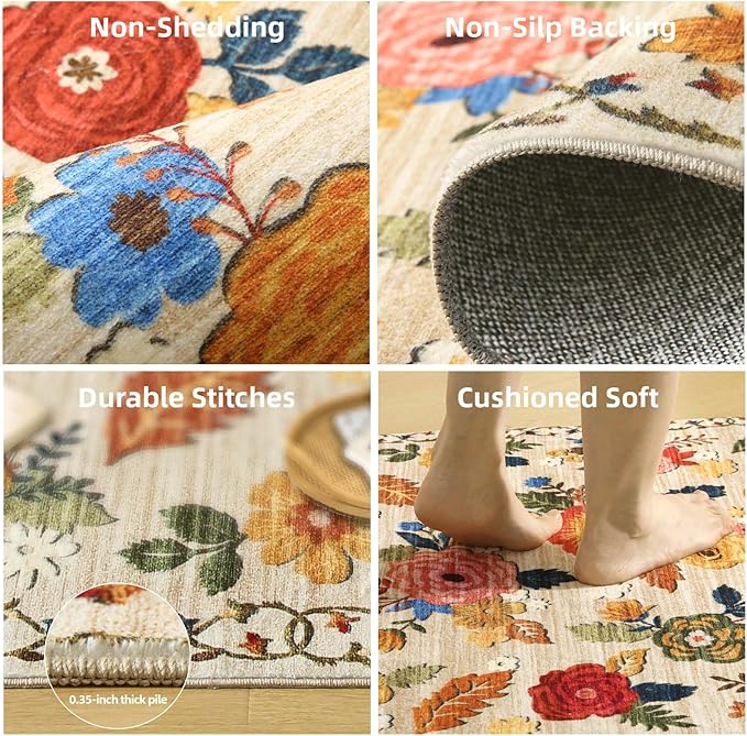 2x3 Small Area Rugs for Entryway: Washable Rug Non Slip Door Mat Indoor Entrance Faux Wool Soft Low Pile Floral Throw Rugs for Inside Front Door Floor Bedroom Kitchen Nursery Dorm Entry Home Office