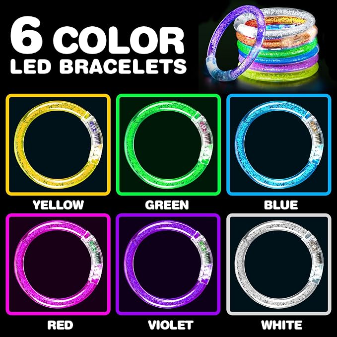 200 Pcs Glow Bracelets, Led Bracelet Glow in the Dark Party Supplies, Rave Trinkets, 6 Colors Light Up Bracelets Bulk with 3 Flashing Modes,Party Favors for Kids & Adults Birthday, New Year, Concert