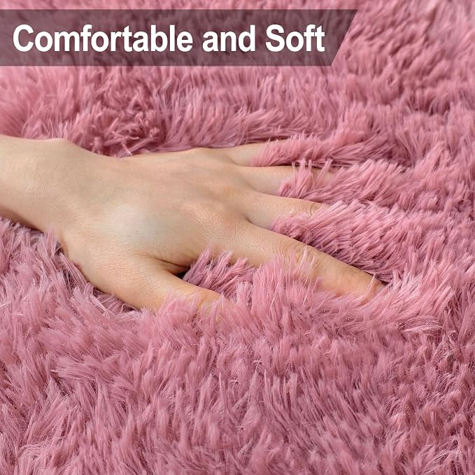 Soft Runner Rug for Bedroom Living Room, 2x6 ft Fluffy Blush Pink Rug for Bedroom Girls Room, Washable Girls Fuzzy Rugs for Kids Room Bedside Nursery Dorm Pink Shag Carpet Runner for Hallway