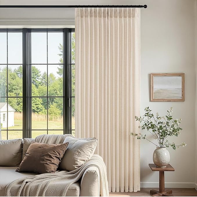 Topfinel Pinch Pleated Curtains 90 Inches Long 2 Panels Set,Sand Beige Semi Sheer Cotton Blend Fabric Aesthetic Advanced Curtain Drapes for Living Room Bedroom,40x90 inch Length