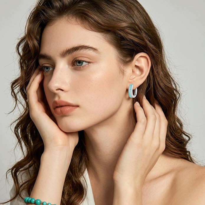 Opal/Turquoise Huggie Earrings 925 Sterling Silver Opal/Turquoise Small Animal Huggie Hoop Earrings Animal Huggies Earring Jewelry Gifts for Women Mom Her
