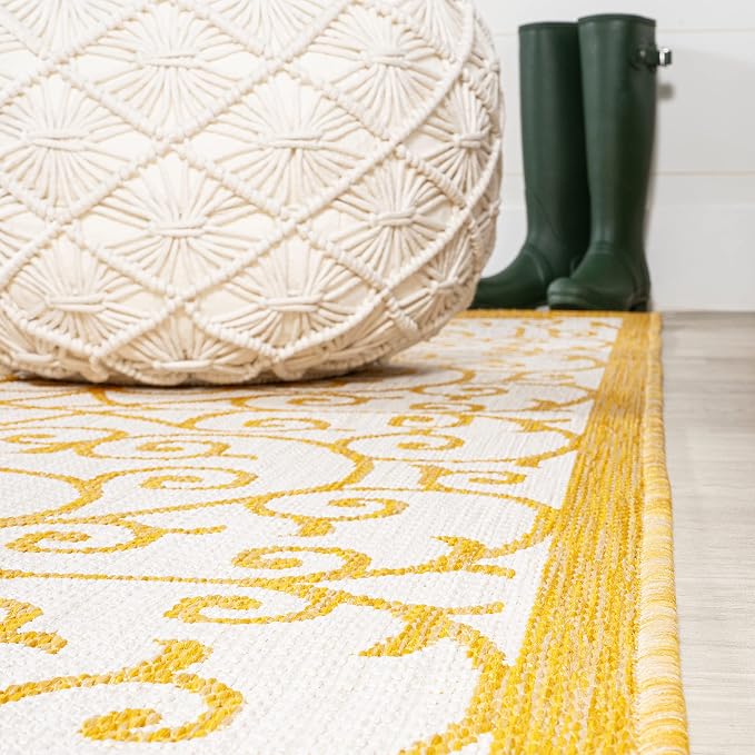 JONATHAN Y Vintage Filigree Indoor Outdoor Area Rug 5X8 Cream/Yellow, Madrid Textured Weave for Backyard, Patio, Porch, Easy-Cleaning, High Traffic, Pet-Friendly, Non-Shedding (SMB107D-5)