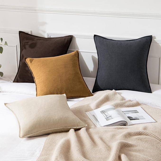 MIULEE Decorative Linen Pillow Covers 18x18 Inch Hazel | Boho Farmhouse Neutral Couch Throw Pillows for Bed, Pack of 2 Accent Modern Pillowcases, Sofa Livingroom Home Decor