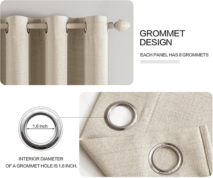 MIULEE Linen Curtains for Bedroom 100% Blackout Thermal Insulated Stone Grommet Room Darkening Curtains & Drapes Fall Decor for Living Room 52 x 54 Inch (2 Panels)