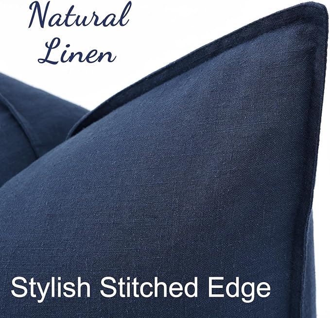 decorUhome Fall Navy Blue Linen Throw Pillow Covers 12x20 Set of 2 | Decorative Soft Cozy Modern Farmhouse Boho Accent Pillow Cases with Flange Edges for Couch Bed Sofa Living Room Home Decor