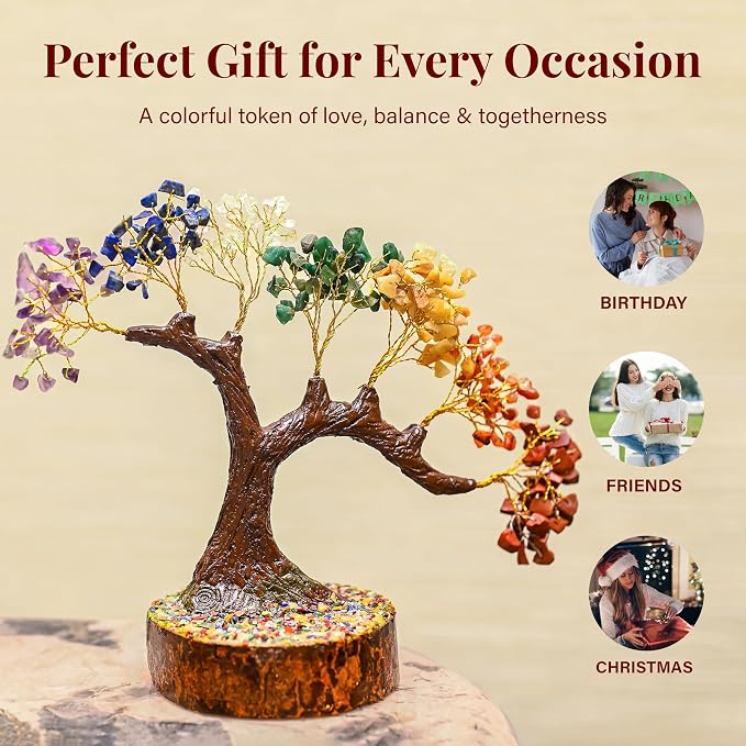 Crocon® 7 Chakra Bonsai Crystal Tree of Life Healing Crystals Home Decor Spiritual Gift, Birthday Gifts for Women, Mom, Sister Housewarming Gifts New Home Meditation Decor, Gift for Her Grandma