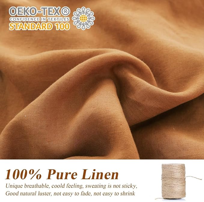 Simple&Opulence 100% Linen Duvet Cover Set, 3 PCS Natural French Flax Rust Duvet Cover California King Size, Breathable Soft Comfy Linen Bedding Comforter Cover with 2 Pillowcases(Rust, 104"x98")