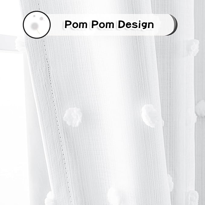 MYSKY HOME 100% Blackout Curtains for Bedroom White Blackout Curtains 54 Inches Long Thermal Insulated 2 Panels Short Curtains with White Pom Pom Sheer Room Darkening Grommet, 52 x 54 Inch