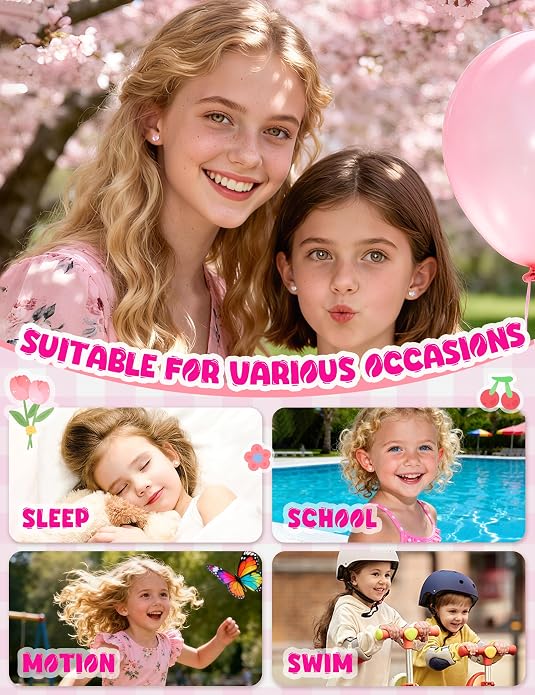THUNARAZ 16 Pairs Hypoallergenic Earrings for Girls Kids Women Surgical Stainless Steel Earrings for Sensitive Ears Cute Flower Heart Ball Toddler Screw Back Stud Earring Flat Back Earring Set 20G
