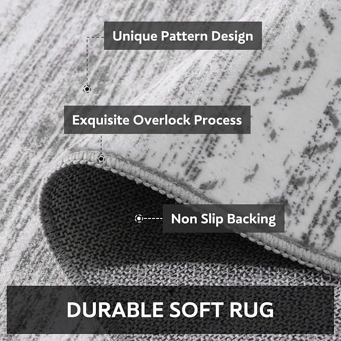 8x10 Area Rugs for Living Room Machine Washable Rug Distressed Indoor Carpet Neutral Moroccan Boho Rug Ultra Soft Area Rug for Bedroom Dining Room Playroom Office, Grey