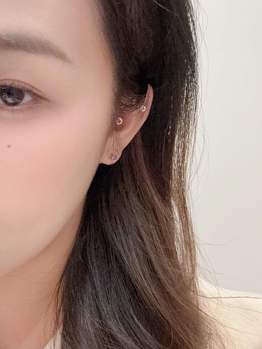 Titanium Earrings for Women Stud Earrings Cubic Zirconia Dainty Screw Flat Back Hypoallergenic Earrings for Women for Multiple Cartilage Helix Conch Tragus Piercing Jewelry for Sensitive Ears