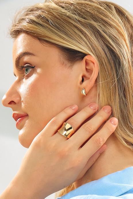 Wide Band Ring for Women | Sculptural Statement Rings| 18K Gold Plated Polish Large Thumb Index Full Finger Rinds