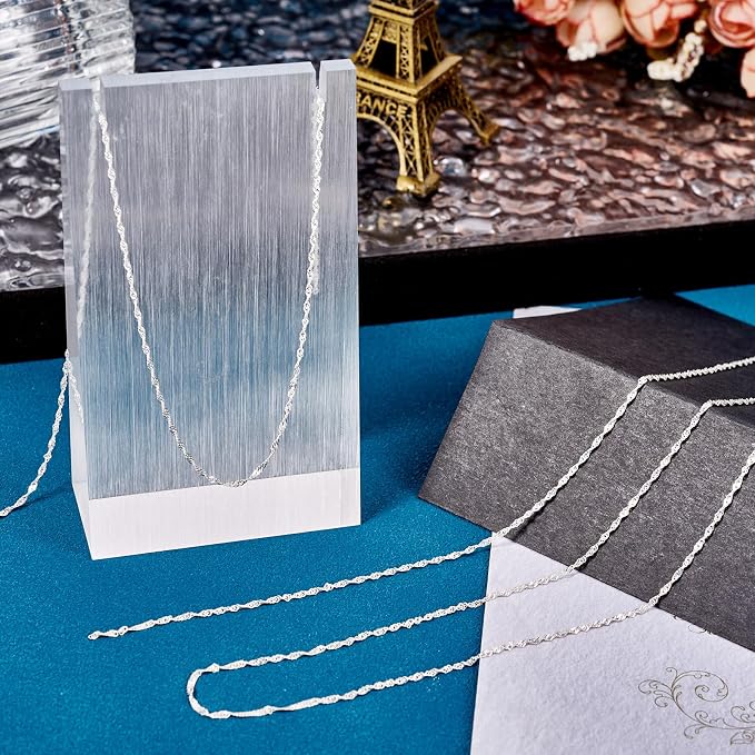 Elecrelive S925 Sterling Silver Chains 3.28 Feet Twisted Silver Singapore Chains 4.5x1mm with Velvet Bag for Men Women Jewelry Chain DIY Making