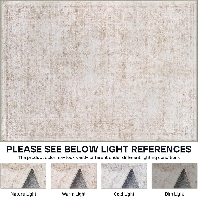 6x9 Area Rugs for Living Room Rug Washable: Modern Rug for Dining Room Bedroom Carpet Non Slip Low Pile 6 by 9 Indoor Abstract Nursery Home Office Beige White