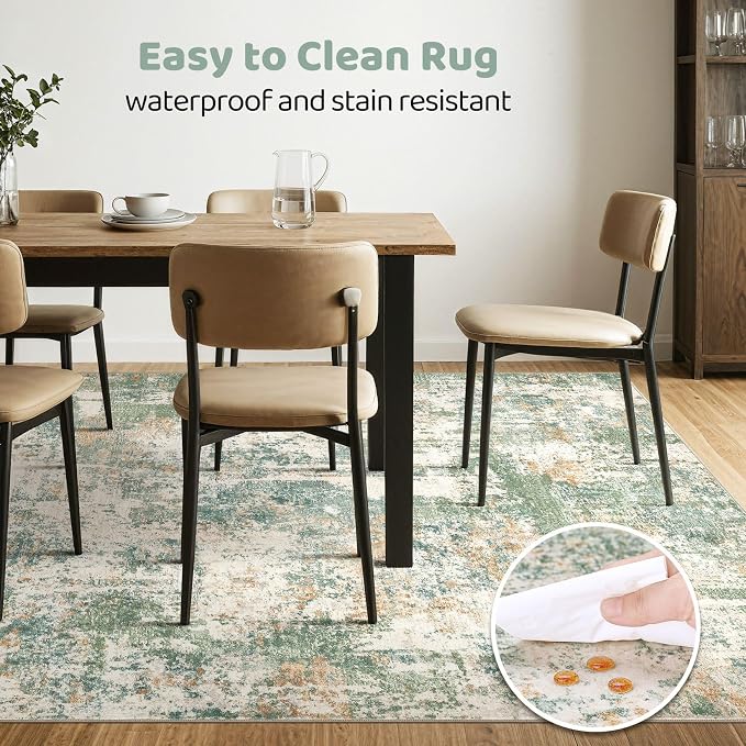 12x18 Area Rug Living Room: Washable Large Abstract Soft Green Rug Stain Resistant Indoor Floor Non-Slip Accent Carpet for Men Modern Home Enthusiasts Aged 25-45 - Bedroom Office Playroom