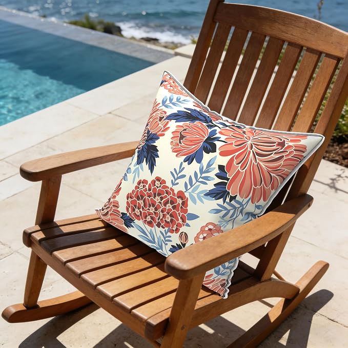 LVTXIII Set of 2 Patio Throw Pillows Waterproof 16"x16" Fade Resistant Outdoor Throw Pillows with Inserts, Fluffy Garden Toss Pillow Cushions for Patio Sofa Use,Red Chrysanthemum