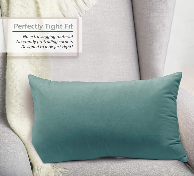 Nestl Throw Pillow Covers, Cozy Velvet Decorative Pillow Covers 12 x 20 Inches, Soft Solid Couch Pillow Covers for Sofa, Bed and Car, Set of 4 - Teal