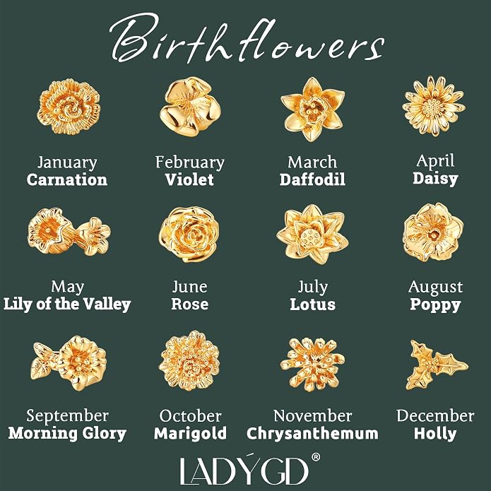 Birth Flower Ring for Women 14K Gold Plated Floral Minimalist Stackable Finger Jewelry Birthday Gifts