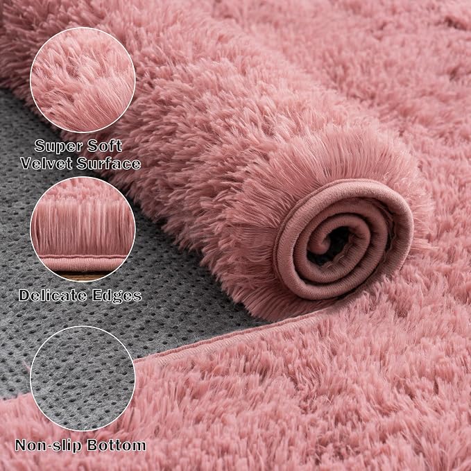 Large Area Rugs for Living Room Bedroom 5x7 Blush Fluffy Shag Rugs | Ultra Soft Shaggy Plush Fuzzy Modern Indoor Throw Floor Carpet for Kids Girls Boys Dorm Nursery Home Decor Aesthetic