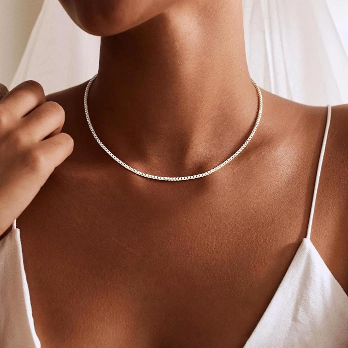 925 Sterling Silver Box Chain Necklace for Women - 1mm/1.5mm/2mm Italian Chains Jewelry Gifts for Women Mom Girlfriend 16 18 20 22 Inch