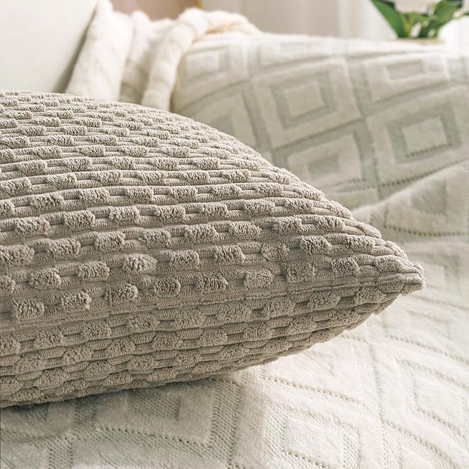 Set of 4 Taupe Decorative Throw Pillow Covers 18x18 Inch Corduroy Pillow Covers for Bed Couch Sofa Living Room Soft Square Cushion Cases