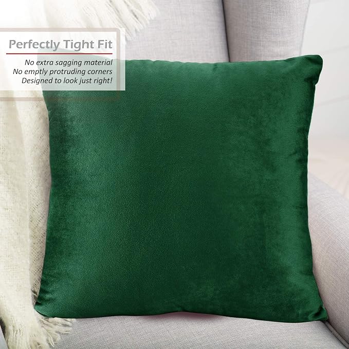 Nestl Throw Pillow Covers, Cozy Velvet Decorative Pillow Cases 24 x 24 Inches, Soft Solid Couch Pillow Covers for Sofa, Bed and Car, Set of 4 - Hunter Green