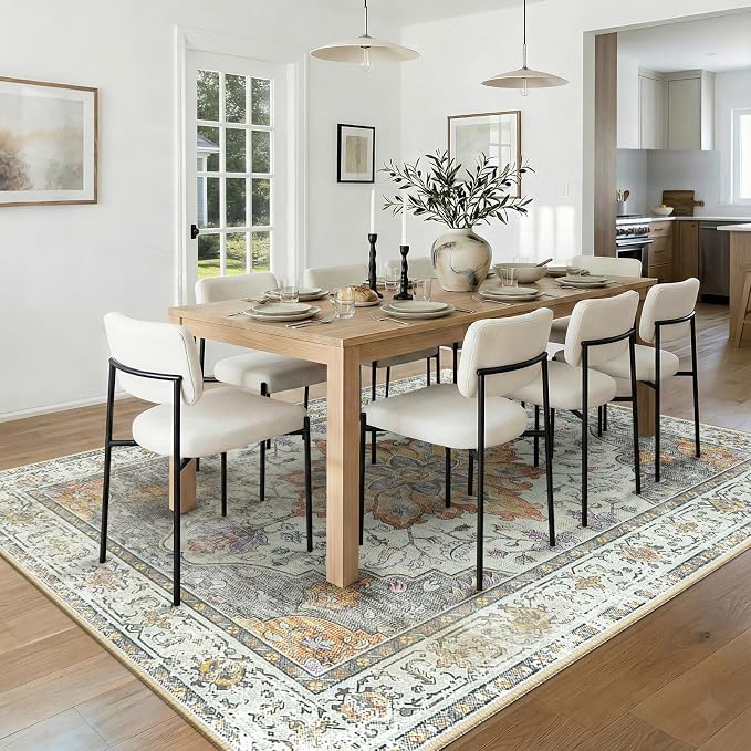 RELEANY Area Rugs 5'x7' Washable Non-Slip, Floral Vintage Distress Medallion Carpet for Living Room Bedroom Dining Room, Beige Carbon Grey Orange