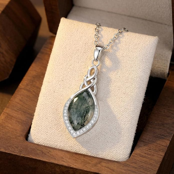 PELOVNY Celtic Knot Necklaces for Women 925 Sterling Silver Gemstone/Birthstone Teardrop Infinity Necklace Irish Celtic Pendant Jewelry Gifts for Mom Daughter Wife