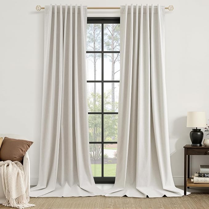 Guken Extra Long 100% Blackout Linen Curtains for Bedroom 120 inches Long, Thermal Insulated Room Darkening Black Out Drapes for Living Room, Back Tab Rod Pocket 2 Panels Set,Modern,52x120