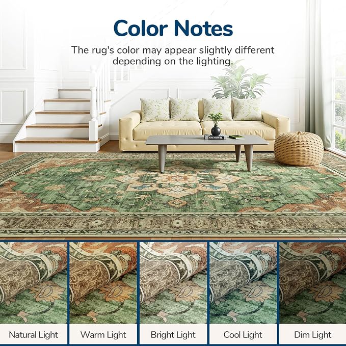 Lessymo Washable Area Rug for Living Room,8x10 Large Rugs with Non-Slip Backing,Soft Boho Carpets for Bedroom Dining Room Nursery Home Office,Light Orange