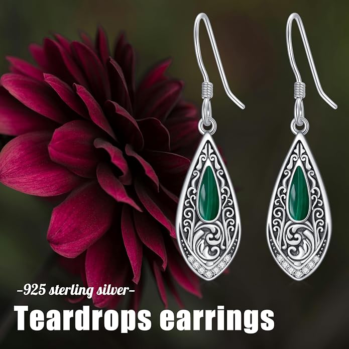 PROESS Moonstone Turquoise Malachite Dangle/Hoop Earrings 925 Sterling Silver Infinity/Wave/Celtic Knot/Clover Filigree Teardrop Earrings Jewelry Presents for Women