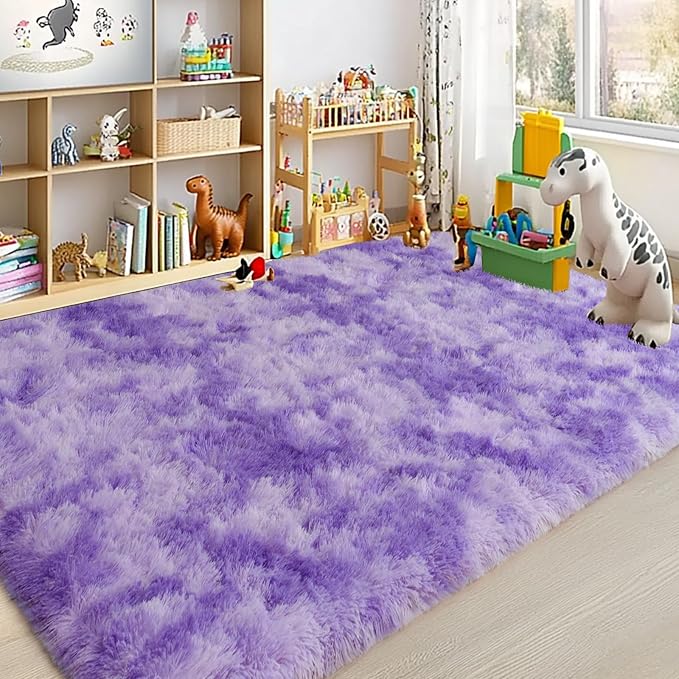 Large Area Rugs for Living Room Bedroom 8x10 Tie-Dyed Blue Shag Rugs | Ultra Soft Fluffy Shaggy Plush Fuzzy Modern Indoor Throw Floor Carpet for Kids Girls Boys Dorm Nursery Home Decor Aesthetic