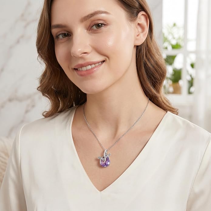 PRAYMOS S925 Sterling Silver Birthstone Necklaces for Women Dainty CZ Necklace Dragonfly Pendant Minimalist Jewelry Gift